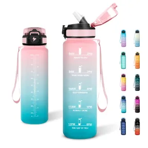 Botella motivacional de agua 1L con pajita y marcador BPA free
