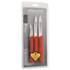 Juego de 3 cuchillos peladores Nova con mango ergonómico rojo.