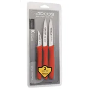 Juego de 3 cuchillos peladores Nova con mango ergonómico rojo.