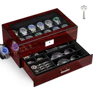 Caja de Relojes Joyero 12 Ranuras con Tapa de Cristal ANWBROAD
