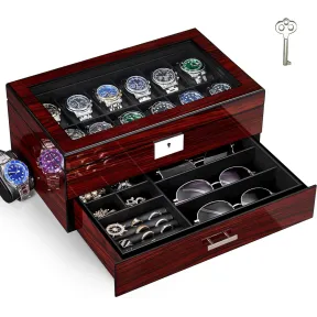 Caja de Relojes Joyero 12 Ranuras con Tapa de Cristal ANWBROAD