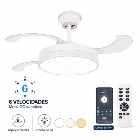 Ventilador de techo con luz LED, control remoto y APP
