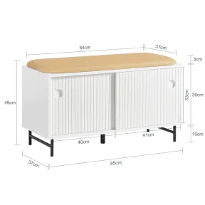 Zapatero blanco de madera con puertas correderas