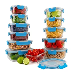 Set de 24 Tuppers herméticos de cristal para microondas y congelador.