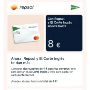 Ahorra 4€ en Gasolina Repsol y 4€ en El Corte Inglés