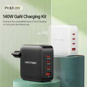Cargador de Pared GaN 140W 4 Puertos PD Vention FEIB0-EU