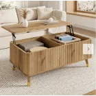 Mesa de centro elevable con almacenaje en madera natural