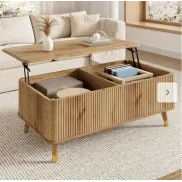 Mesa de centro elevable con almacenaje en madera natural