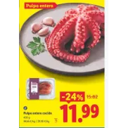 400 gramos de pulpo cocido entero en Lidl