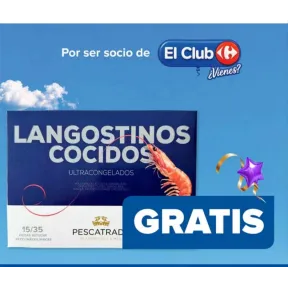 Langostinos cocidos 375g gratis en Carrefour con compra superior a 50€