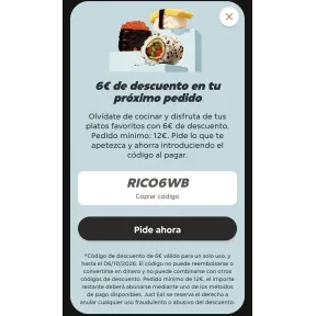 Descuento de 6€ en pedidos de 12€ en Just Eat