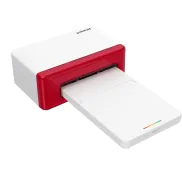 Impresora Hi-Print Polaroid: Bluetooth, tamaño postal, blanco y rojo.