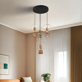 Chandelier cromado elegante con tapa de madera, altura ajustable