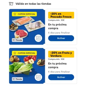 20% en frutas, verduras y pescado fresco en Lidl Plus