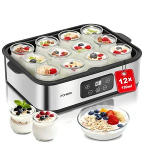 Yogurtera FOHERE: 12 Vasos de 180 ml con Tapas Incluidas