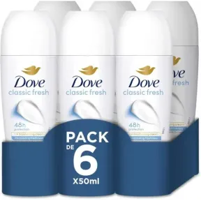 Desodorante Dove Roll-On 6x50ml, Protección 48 horas
