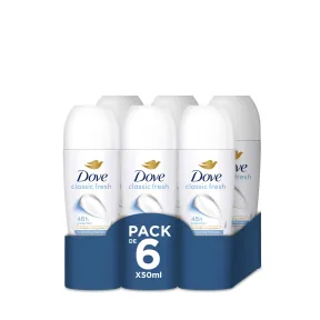Desodorantes Dove Classic Pack 6 Roll-On 48 Horas Cuidado