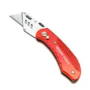Cuchillo plegable duradero Amazon Basics, color rojo aluminio.