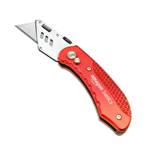 Cuchillo plegable duradero Amazon Basics, color rojo aluminio.