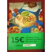 Ahorra 15€ en tus primeros dos pedidos de Uber Eats