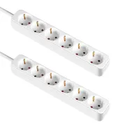Regletas Schuko 6 Enchufes 1m Pack de 2 Blancas Sin Interruptor