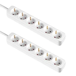 Regletas Schuko 6 Enchufes 1m Pack de 2 Blancas Sin Interruptor