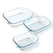 Juego de 3 platos para horno Pyrex, vidrio borosilicato
