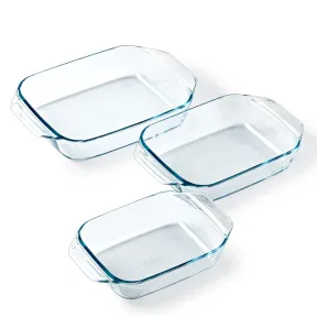Juego de 3 platos para horno Pyrex, vidrio borosilicato