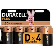 Pilas Alcalinas Duracell Plus D, 4 piezas, 1.5 Voltios