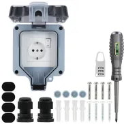 Enchufe Impermeable Exterior con Cerradura y Doble Interruptor