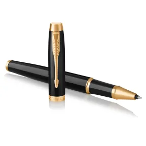 Bolígrafo Roller Parker IM, negro con dorado, estuche regalo.