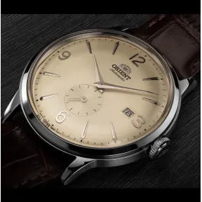 Orient Bambino automático, esfera champán, correa marrón