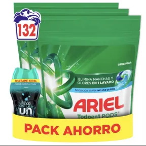 ARIEL Pods Original 132 Lavados + 150 g Perlas a 0,27€