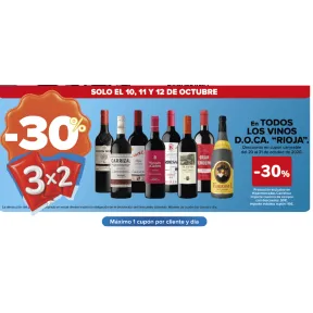 3x2 en Vinos D.O.Ca Rioja + 30% reembolso en cupón