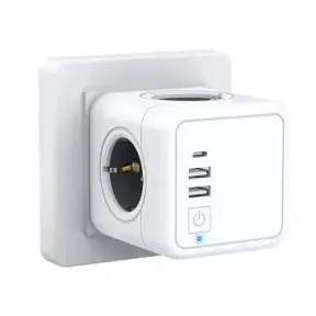 Enchufe Múltiple Cubo con 4 Tomas y 3 Puertos USB