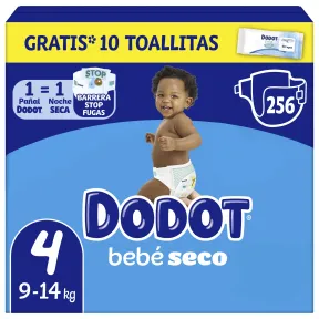 Pañales Dodot Bebé-Seco Talla 4 (9-14 kg) + Toallitas 10 un.