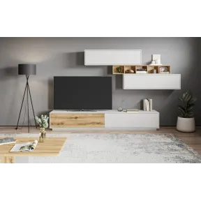 Mueble Compacto para TV Solano en Blanco y Roble (297 cm)