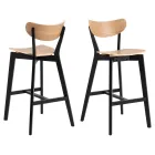 Taburetes de Bar con Asiento de Roble y Patas Negras