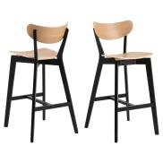 Taburetes de Bar con Asiento de Roble y Patas Negras