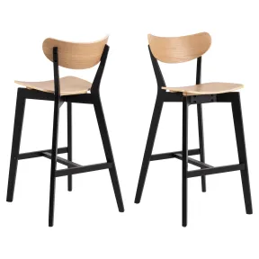 Taburetes de Bar con Asiento de Roble y Patas Negras