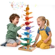 Montessori: árbol de sonido y pista de canicas de madera
