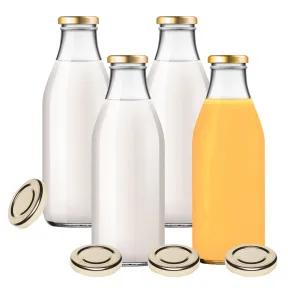 4 botellas de cristal doradas de 1000 ml para zumo y leche
