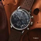 Chronograph Timex Marlin de 40 mm, esfera azul y correa marrón