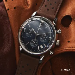 Chronograph Timex Marlin de 40 mm, esfera azul y correa marrón