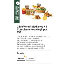 2 Big Arch medianos + 1 complemento en McDonald's por 13€