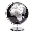 Globo Terráqueo Negro 20 cm con Base Política Plateada