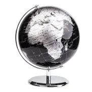Globo Terráqueo Negro 20 cm con Base Política Plateada