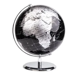 Globo Terráqueo Negro 20 cm con Base Política Plateada