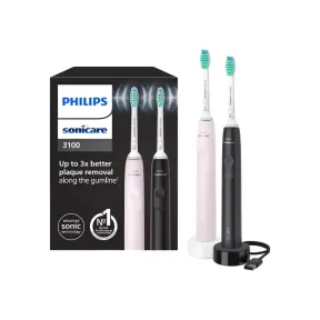 Pack de 2 Cepillos Dentales Sonicare 3100 en Negro y Rosa