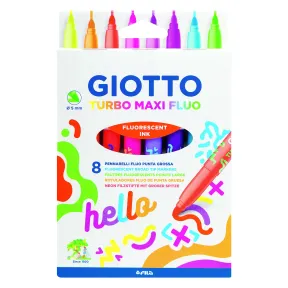 Rotuladores Fluo Giotto Turbo Maxi, Punta Ancha, 8 unidades.